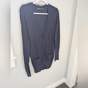 Zara Navy Cardigan Sweater Lightweight Knit, Size L